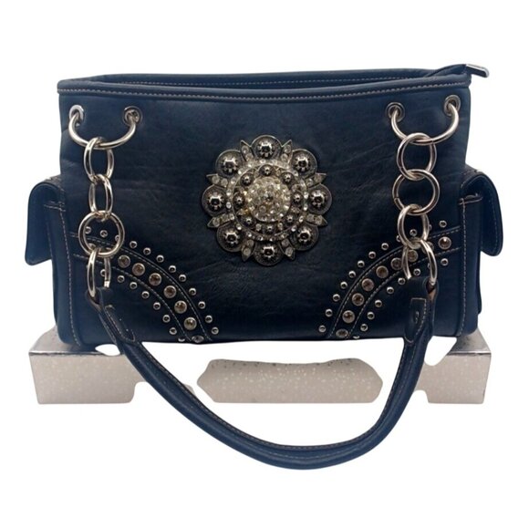 Montana West Black Western Bling Black Crystal Concho Conceal Carry Gun Handbag - Picture 14 of 16